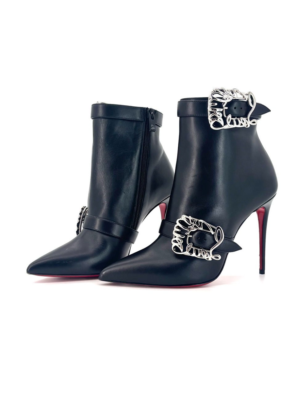 NEW Christian Louboutin Giddylina Booty Black Logo Buckle Embellished Boots 37